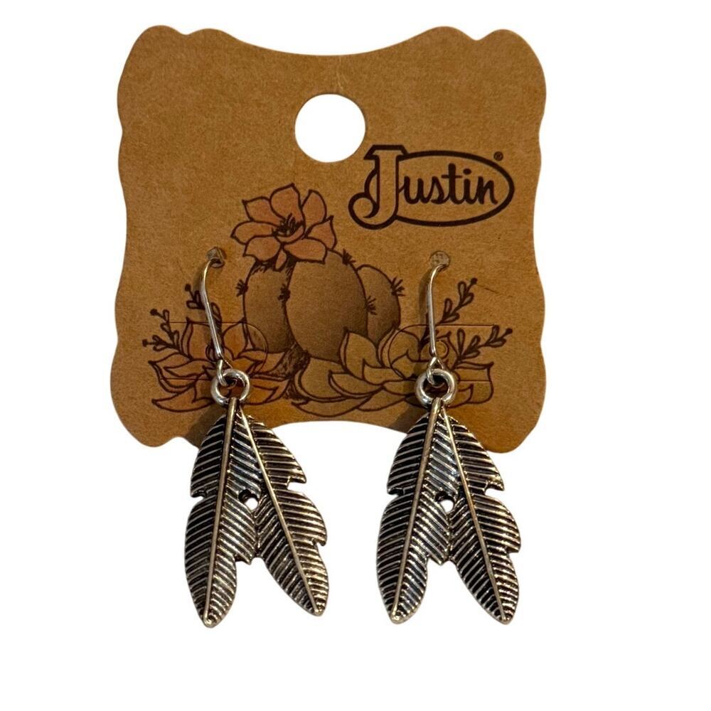 Justin Brand Women's Silver Feather Dangle Earrings Western-Style